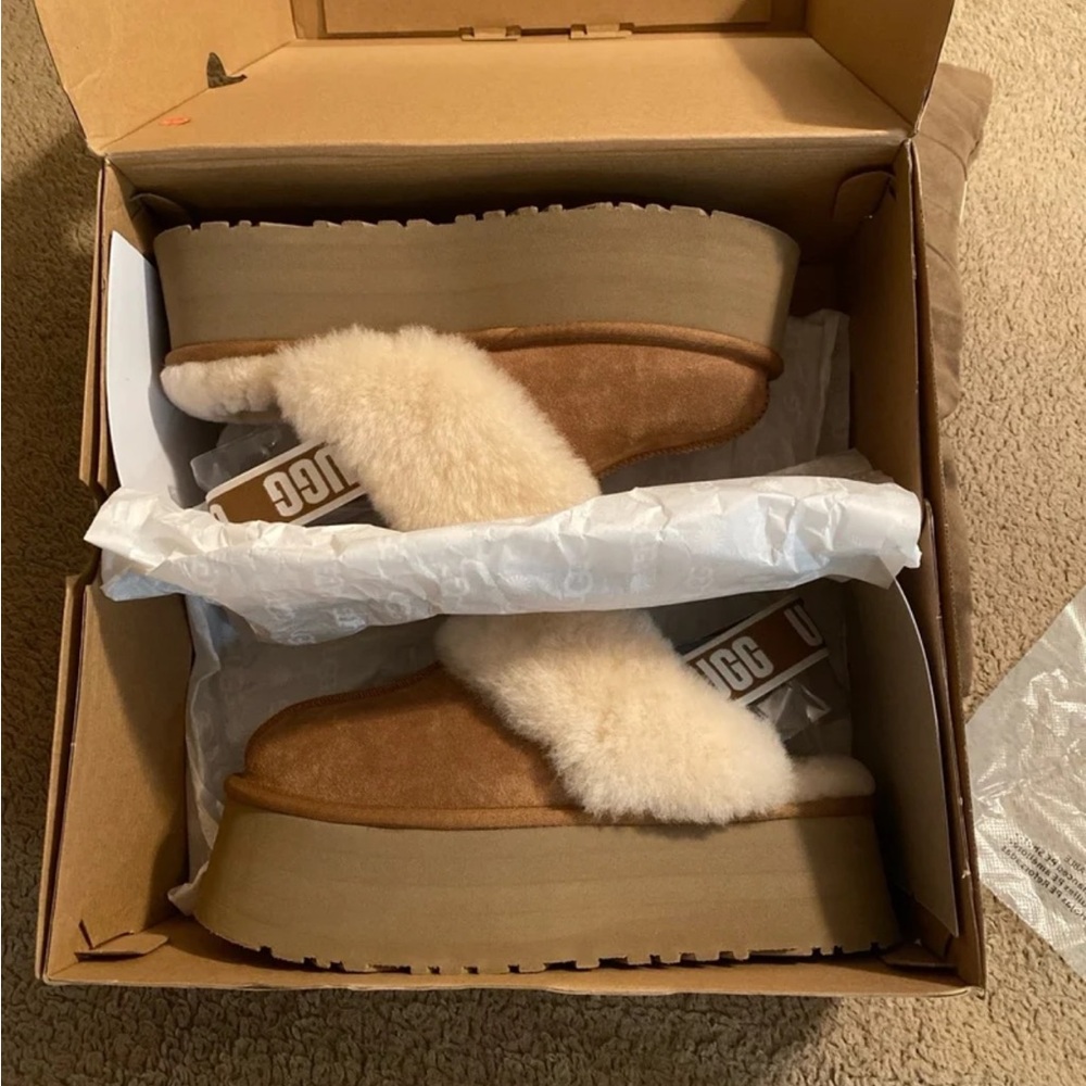 Ugg Womens Funkette Tan Suede Shearling Slingback Slip-On Slippers Shoes